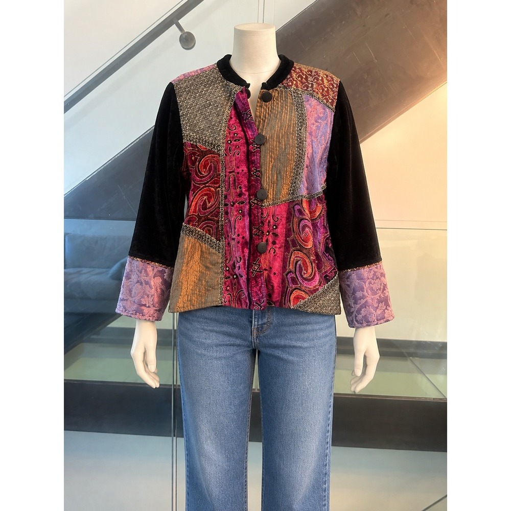 Flashback Women Patchwork Velvet Brocade Embroidered Boho Jacket Medium